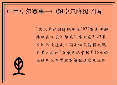 中甲卓尔赛事—中超卓尔降级了吗